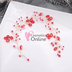 Accesoriu elegant pentru decor par AP012HH Auriu cu cristale Rosii + 4 agrafe